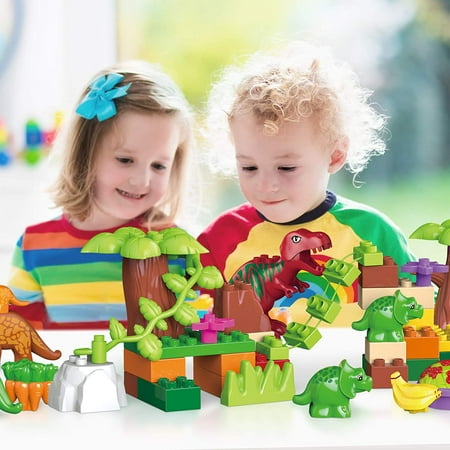 Prextex Dinosaur Paradise Building Blocks Set Stem - Dinosaur Blocks Brick Building Set - 48 Piece