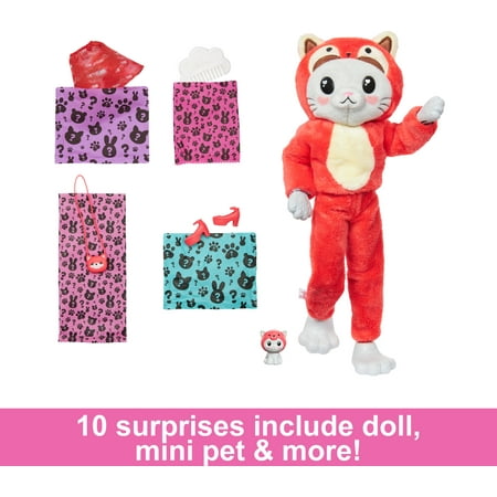 Barbie Cutie Reveal Costume-Themed Series Doll & Accessories with 10 Surprises, Kitten as Red Panda