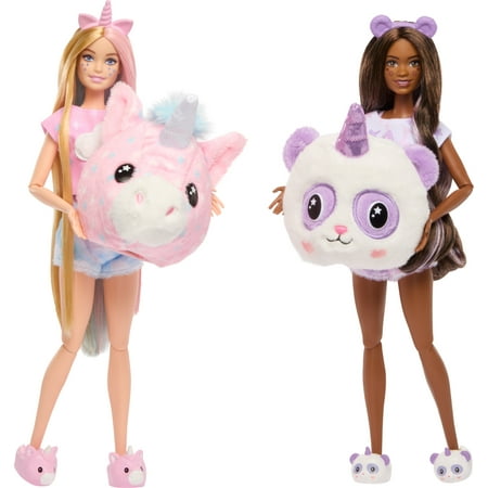 Barbie Cutie Reveal Slumber Party Gift Set with 2 Dolls & 2 Pets, 35+ Surprises, Cozy Cute Tees