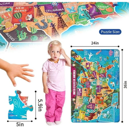 Ideal Floor Puzzle of the USA Map for Kids Age3+, 46pieces, 24inx36in