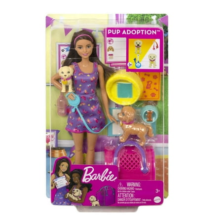 Barbie Doll and Accessories Pup Adoption Playset with Doll, 2 Puppies and Color-Change