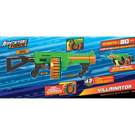 Adventure Force Villainator Pump-Action Super-Drum Foam Dart Blaster, Compatible with NERF Foam Darts