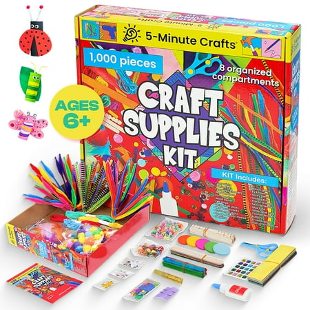 5-Minute Crafts 1000 Pieces Arts and Crafts Supplies Colorful Fuzzy Sticks Sequins Kids 6+ Non Toxic