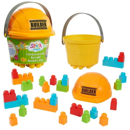 Spark Create Imagine Construction Builder Bucket, Kids Toys for Ages 3 up