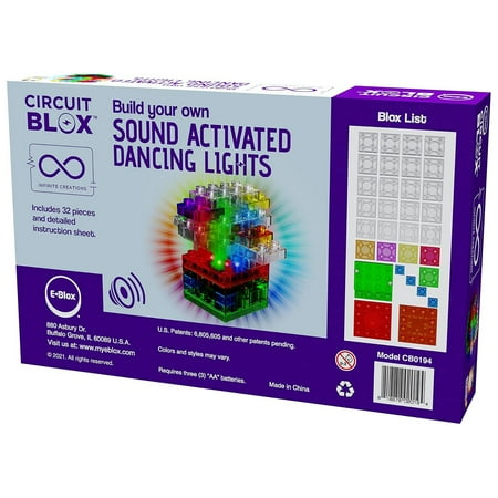 E-Blox: Circuit Blox: BYO Sound Activated Dancing Lights - Voice/Sound Activated Build Your Own Light Up 3D Creations, LED Brick DIY STEM, Kids Age 5+