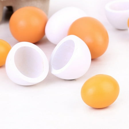 GEjnmdty 6PCS Realistic Egg Toys, Pretend Play Kitchen Toys Wooden Eggs Yolk Toy Educational Toy Easter Egg with Storage Box Birthday Gift Toys for Kids Child Baby