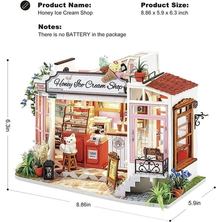 Robotime DIY Miniature Dollhouse Kit for Adults to Build Tiny House Model Gift for Family and Friends (Ice Cream Store)