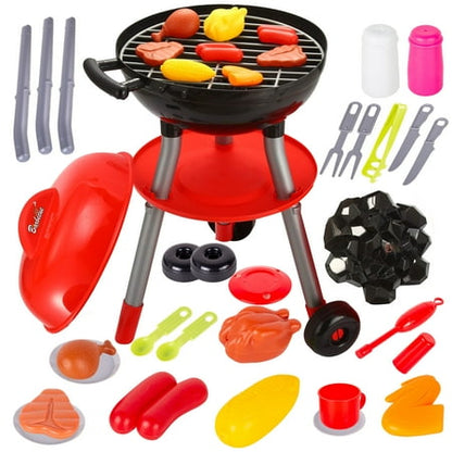 24 PCS Little Chef Kids Kitchen Toys Set, Kids Toy Grill Playset, Interactive Toy BBQ Grill Set with Sound&Light, Pretend Play Outdoor Barbecue Cooking Toys Gift for Kids Boys Girls Ages 3+