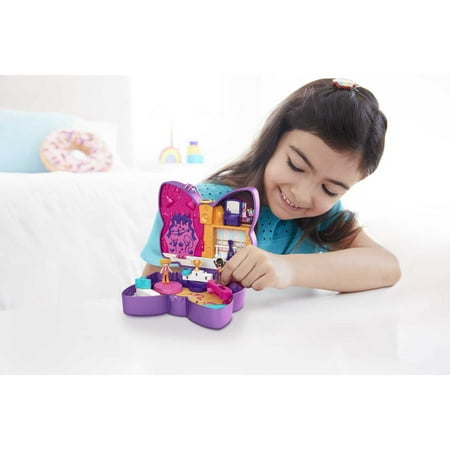 Polly Pocket Sparkle Stage Bow Compact Playset with 2 Micro Dolls & Accessories, Travel Toy