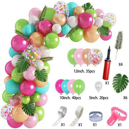 Autrucker 110Pcs Tropical Balloons Arch Garland Kit, Confetti Latex Balloons Palm Leaves for Tropical Hawaii Flamingo Moana Birthday Baby Shower Wedding Party Decorations Supplies