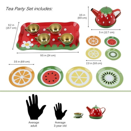 Vokodo Kids Fruit Themed Pretend Play Tea Set 14 Piece Durably Built From Food-Safe Material BPA-Free Kitchen Playset Perfect Early Learning Preschool Toy Great Gift For Children Girls Boys Toddlers