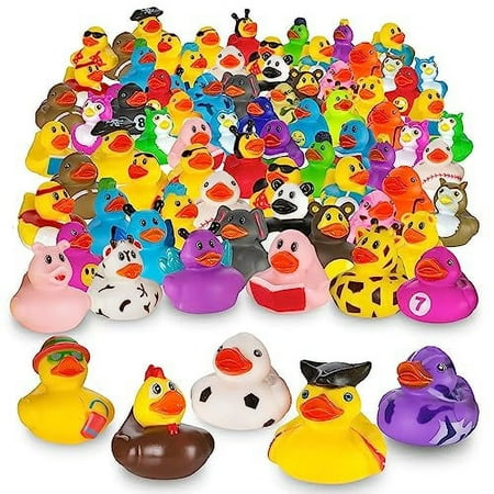 Playbees Assortment Rubber Duck Toy Duckies for Kids - 25 Pack - Sensory Play, Stress Relief, Stocking Stuffers, Bath Birthday Gifts Baby Showers Classroom Incentives, Summer Beach and Pool Activity