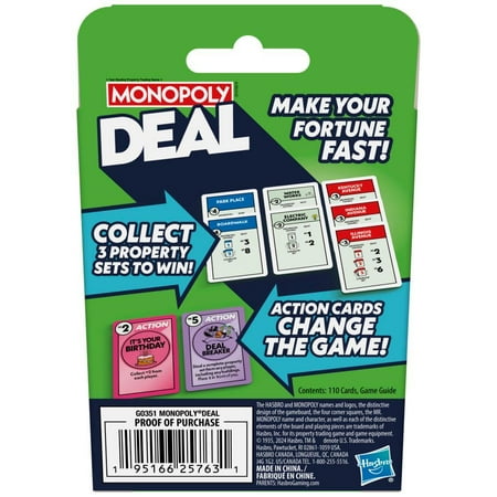 Monopoly Deal Card Game, Quick-Playing Family Card Game, 2-5 Players, White Elephant Gifts for Kids, Ages 8+