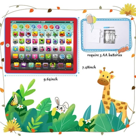 Toddler Learning Toy, Baby Tablet Preschool Child Early Educational Touch Pad for Fun Learn Number ABCs Spelling Animal（Red）