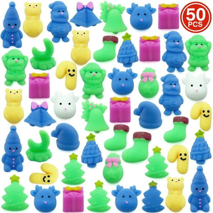 50 Pcs Christmas Mochi Squishy Toys, Kawaii Squeeze Toy for Kids, Mini Squishies Stress Relief Toys for Boys Girls Birthday Gift, Christmas Party Favors (Random)