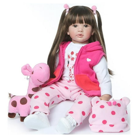 Zimtown 24" Reborn Baby Doll Silicone Doll Long Hair Pink Dress Girl