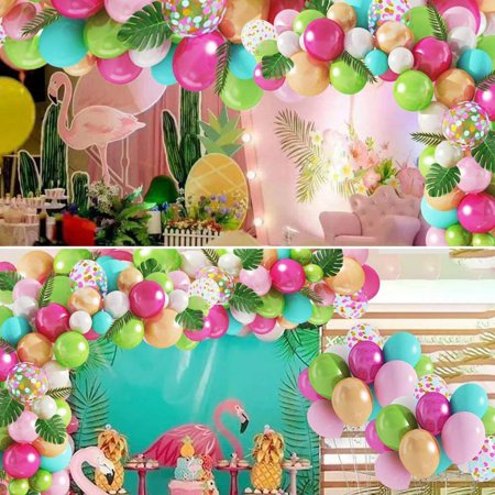 Autrucker 110Pcs Tropical Balloons Arch Garland Kit, Confetti Latex Balloons Palm Leaves for Tropical Hawaii Flamingo Moana Birthday Baby Shower Wedding Party Decorations Supplies