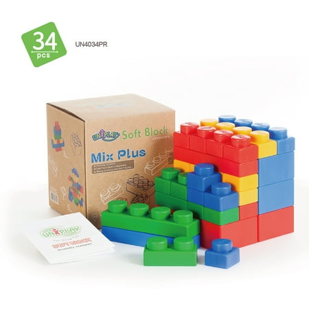 UNiPLAY Mix Soft Building Blocks — Early Learning Stacking Blocks, Educational and Sensory Development Toy, Infant Cognitive Development for Ages 3 Months and Up (34-Piece Set)