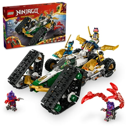 LEGO NINJAGO Ninja Team Combo Vehicle, 4 in 1 Ninja Playset for Kids with Glider, Off-Road Racer and 2 Motorcycle Toys, Birthday Gift for Boys and Girls, Ninja Toy with 6 Minifigures, 71820