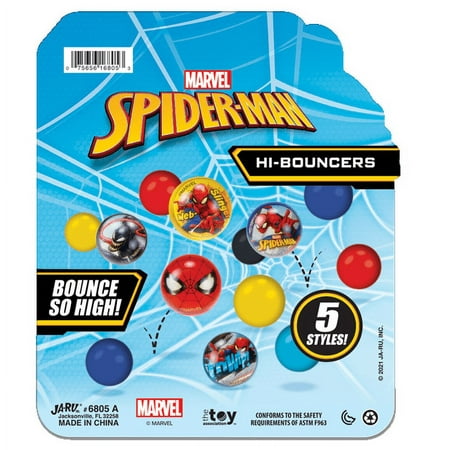 JA-RU Marvel Spiderman Bouncy Balls Superballs Super Hi Bounce 1.2" (2 Packs of 5 Balls) Fidget Balls Small Toys for Kids Prize Premium Giveaways Gift Toy Birthday Supplies W-A-6805-2