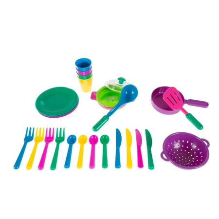 Kids Play Dish Set, 27 Piece Tableware Dish Set with Dish Drainer by Hey! Play!