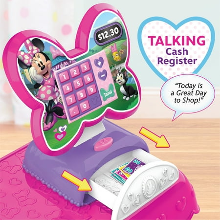 Disney Junior Minnie Mouse Marvelous Market, Pretend Play Cash Register with Realistic Sounds, 45 Play Food Pieces and Accessories, Officially Licensed Kids Toys for Ages 3 Up, Gifts and Presents