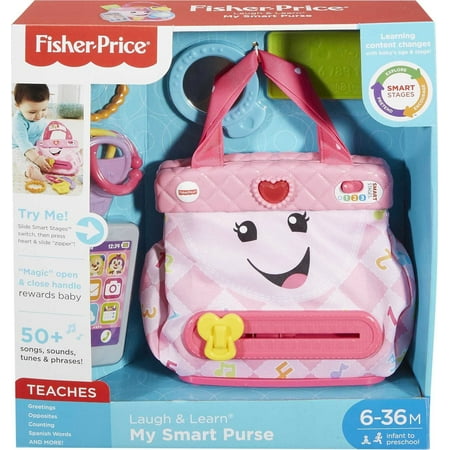 Fisher-Price Smart Purse Learning Toy with Lights & Music, Pretend Play for Baby to Toddler Toy, Pink