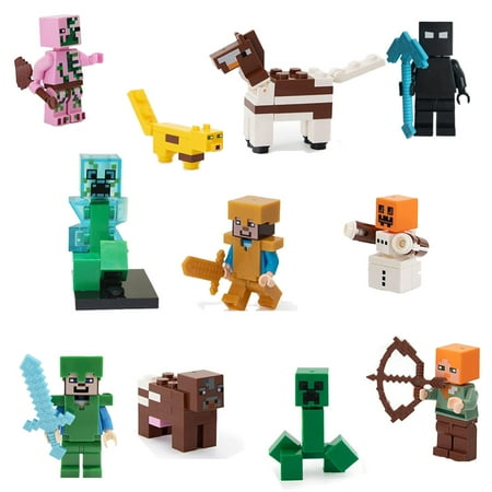 43 Pcs Mine-craft Minifigures Building Blocks Toys Set, Game Pixelated Miner Character Action Figures Building Kits Collection Display Toy for Boys Kids Fans