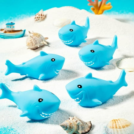 25 Pcs Rubber Sharks for Kids, Blue Shark Bath Toys Cute Floating Squeaky Mini Rubber Sharks for Shower, Classroom Carnival Prizes, Cake Decoration