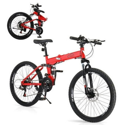 UBesGoo 24in Folding Mountain Bike Shimano 21-Speed, with Disc Brakes for Aldult, Men, Red