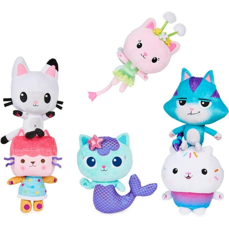 Gabby's Dollhouse, Purr-ific Plush Toys 2-Pack with Cakey Cat and Mercat, Kids Toys for Ages 3 and up