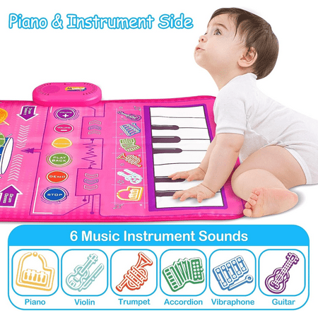 2 in 1 Musical Mat for Toddlers 1-3, Piano Keyboard & Drum Mat with 2 Drum Sticks, Musical Play Mat Toddler Toys Age 1-2, Baby Learning Toys for 1 Year Old Birthday Gifts for 1 2 3 Year Old Girls