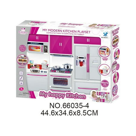 Kitchen Connection My Modern Kitchen Full Deluxe Kit Kitchen Playset: Refrigerator, Stove, Microwave - Pink & Silver-13.5" x 12"