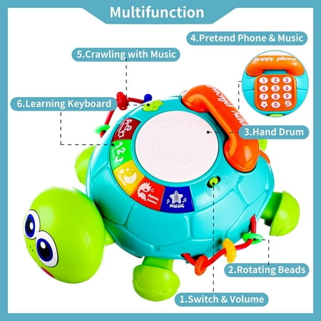 Kid Odyssey Musical Turtle Crawling Baby Toys for 6-18 Months, Early Learning Educational Toy with Light & Sound, Birthday Toy for Infant Toddler Boy Girl