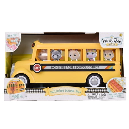 Honey Bee Acres Yellow Sunshine School Bus with Lights & Sounds, Doll Included, Children Ages 3+