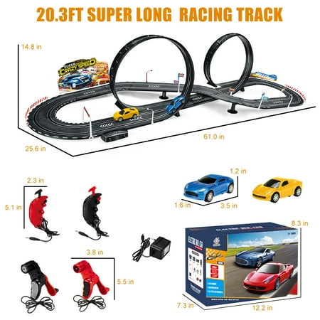 Fisca Slot Car Race Track Sets, 20ft Electric/Hand Shake Slot Car Track, Dual Race Track Race Cars Toy for Girls Boys Age 4-12