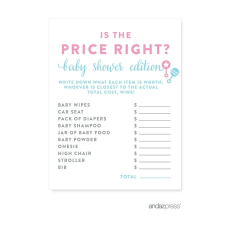 Is The Price Right? Team Pink/Blue Gender Reveal Baby Shower Games, 20-Pack