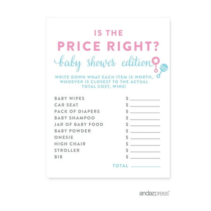 Is The Price Right? Team Pink/Blue Gender Reveal Baby Shower Games, 20-Pack