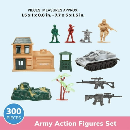 300 Piece Military Toys Plastic Army Men for Boys - Army Figures Set with Tanks, Planes, Flags, Accessories