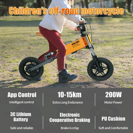 24V Electric Balance Bicycles for Kids 6-10, 200W Dirt Bicycles with Mobile App, Gps, Removable Battery 12" Tire, Ride on Toy Dirt Bike for Kids 6-10 Years Old Boys & Girls, Orange