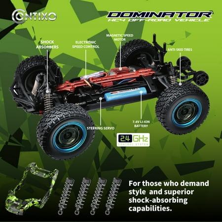 Contixo RC Off-Road UTV, 1:16 Scale, 4WD, 2.4GHz, LED Headlights, Remote Control Car for Kids & Adults – Blue