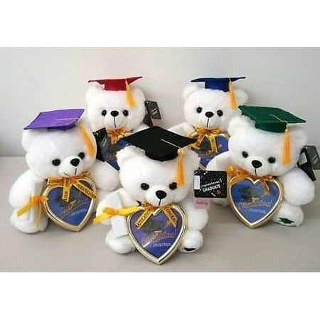 9" Graduation Plush Teddy Bear with Cap & Diploma Holding Heart Frame Assorted