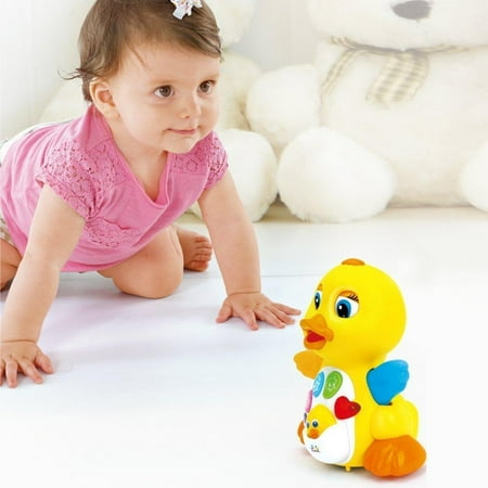 Woby Musical Flapping Yellow Duck Action Educational Learning and Walking Toy for 1 Year Old Baby Toddler Girl Boy