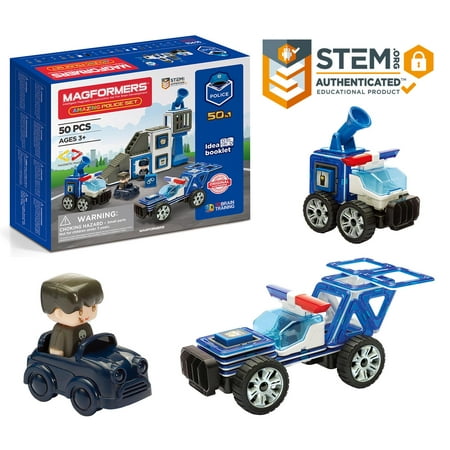 Magformers Amazing Police 50 Pieces, Wheels, Blue red colors, Magnetic Geometric tiles STEM Toy Ages 3+