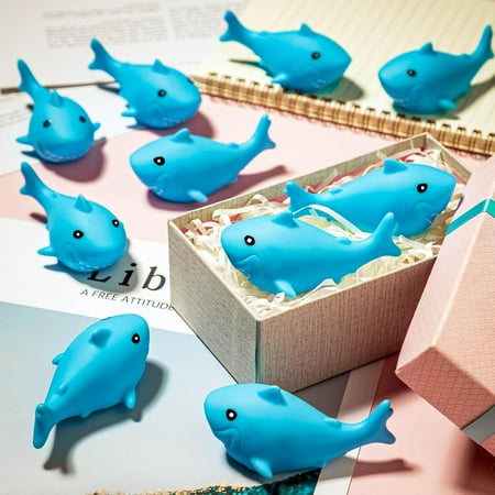 25 Pcs Rubber Sharks for Kids, Blue Shark Bath Toys Cute Floating Squeaky Mini Rubber Sharks for Shower, Classroom Carnival Prizes, Cake Decoration