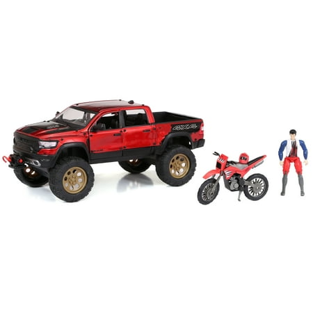 Adventure Force Free Wheeling Metal Vehicle Playset RAM Red Truck, Bike Child 3 and up