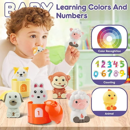 12 Pcs Farm Animals Toys, Learning Toys for 1,2,3 Year Old Toddlers, Montessori Counting, Matching & Sorting Fine Motor Games, Educational Toddler Toys Gift for Baby Toys 6-12 Months