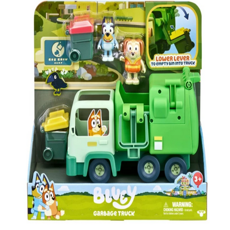 Bluey, Garbage Truck Vehicle Playset, Bluey and Bin Man 2.5-3 inch Figures and Accessories, Child 3+