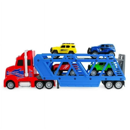 Adventure Force Light and Sound Big Rig Super Transporter, 12 Piece Set, 24 Inch Full Length Semi-Truck with Trailer!