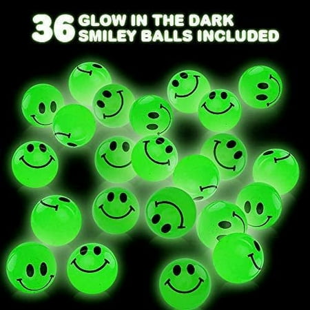 ArtCreativity Glow in the Dark Smiley Face Bouncing Balls, Bulk Pack of 36, Birthday Party Favors